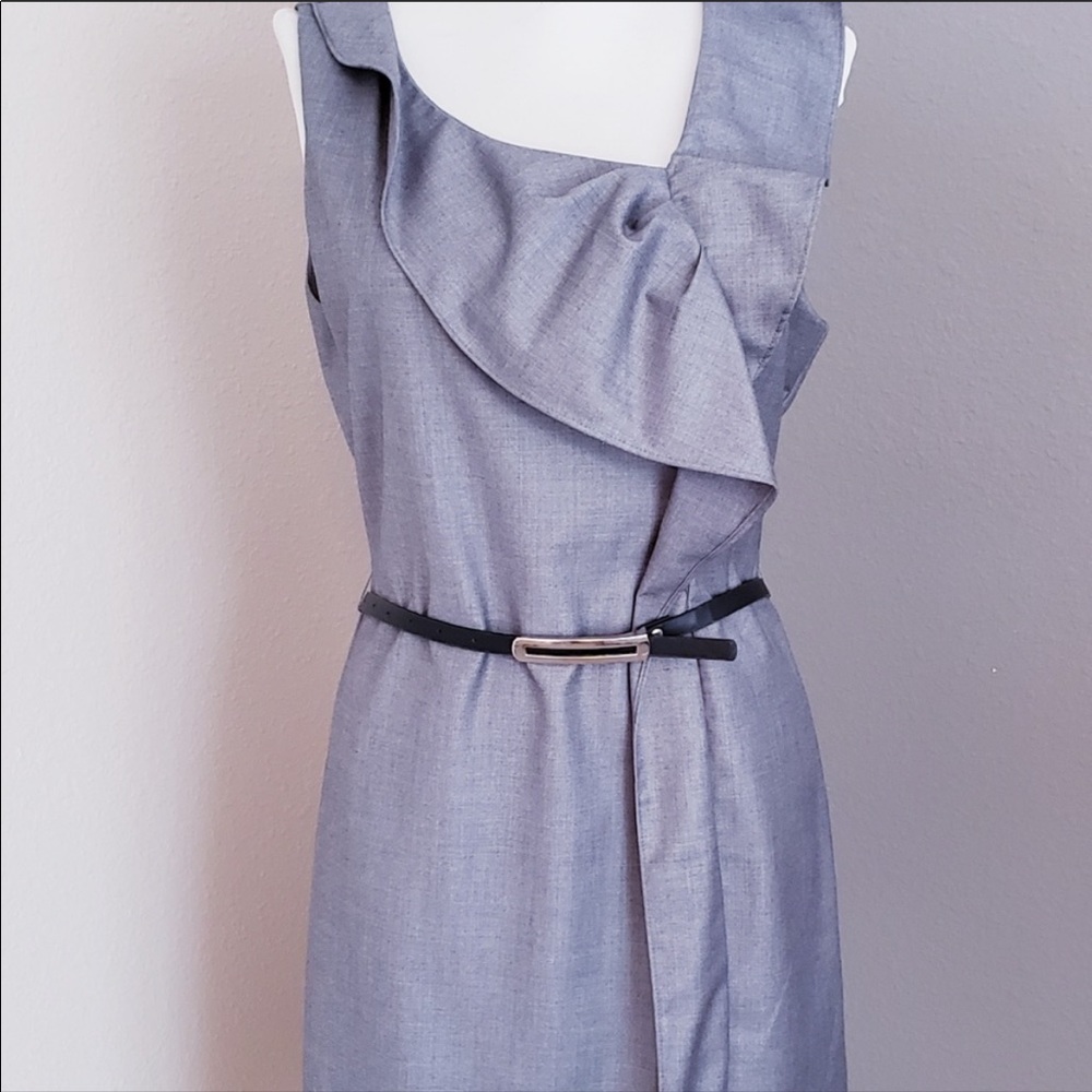Asymmetrical neckline belted dress